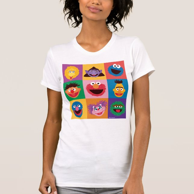 Sesame Street Characters | Färgblocksrutnät T Shirt (Framsida)