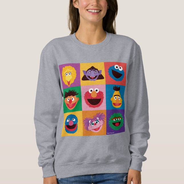 Sesame Street Characters | Färgblocksrutnät T Shirt (Framsida)
