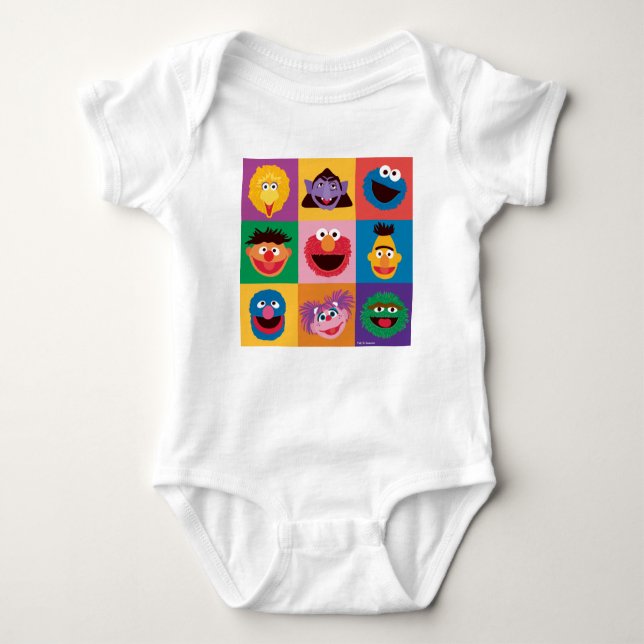 Sesame Street Characters | Färgblocksrutnät T Shirt (Framsida)