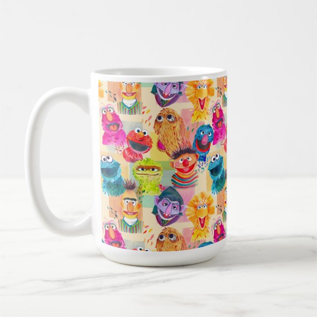 Sesame Street Characters | Färgfläckig Mönster Kaffemugg (Vänster)