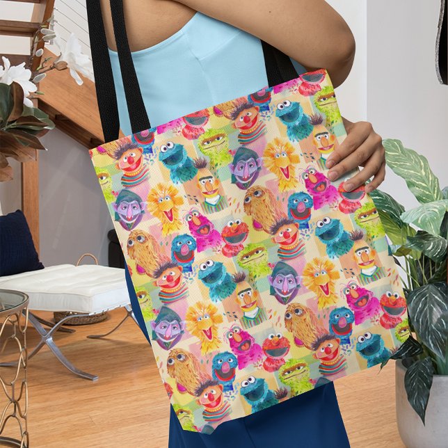 Sesame Street Characters | Färgfläckig Mönster Tygkasse (Person carrying tote bag)