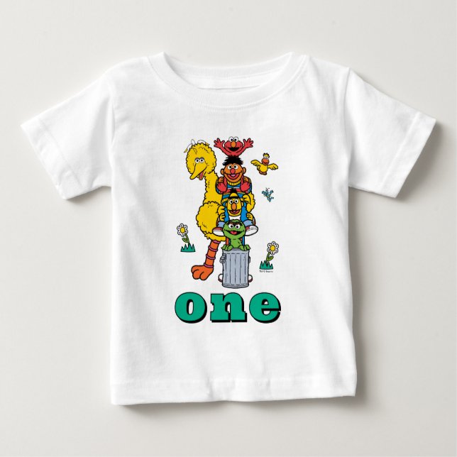 Sesame Street Characters First Birthday Baby T-Shi T Shirt (Framsida)