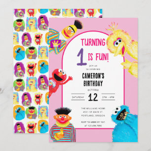 Sesame Street Characters First Födelsedagsfest Inbjudningar