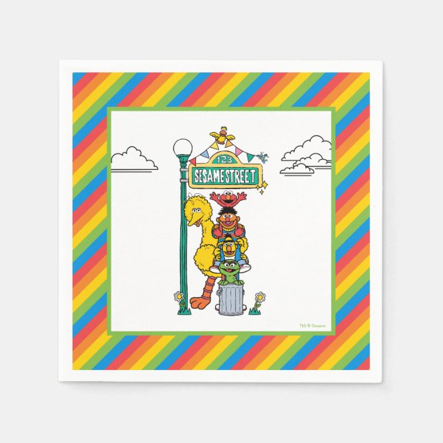 Sesame Street Characters & Street Sign Birthday Na Pappersservett (Framsidan)
