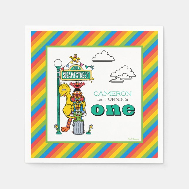 Sesame Street Characters & Street Sign Birthday Na Pappersservett (Framsidan)