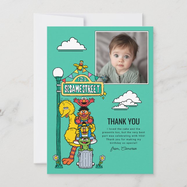 Sesame Street Characters & Street Sign Thank You C Tack Kort (Framsida)