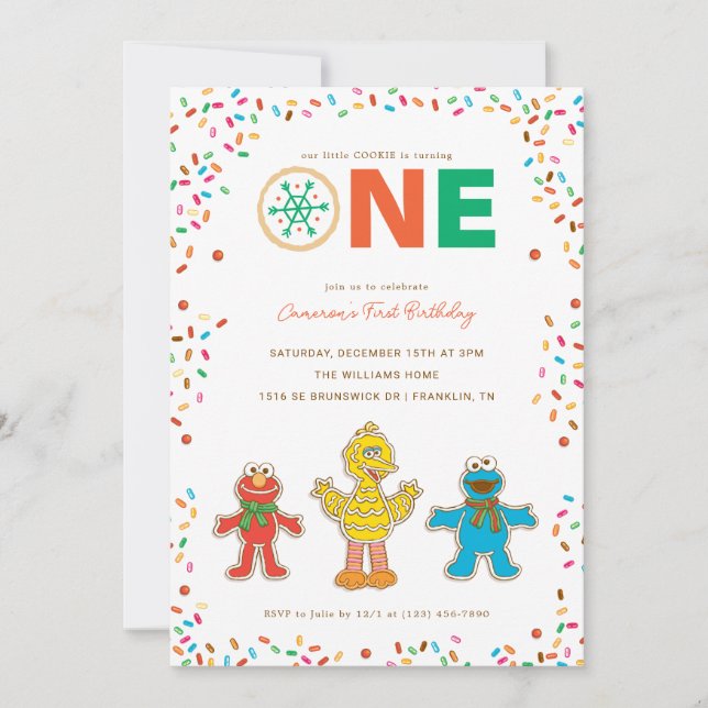 Sesame Street Chirstmas Cookie First Birthday Inbjudningar (Framsida)
