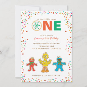 Sesame Street Chirstmas Cookie First Birthday Inbjudningar