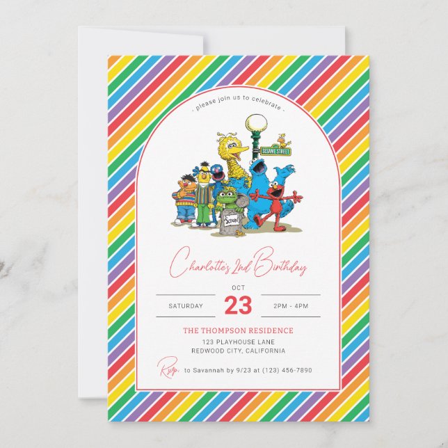 Sesame Street Colorful Rainbow Birthday Inbjudningar (Framsida)