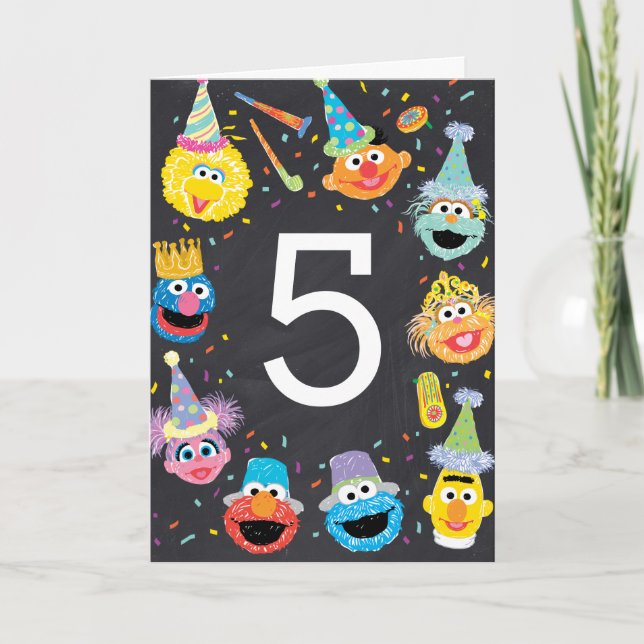 Sesame Street Confetti Lycklig 5:e födelsedagen Kort (Framsida)