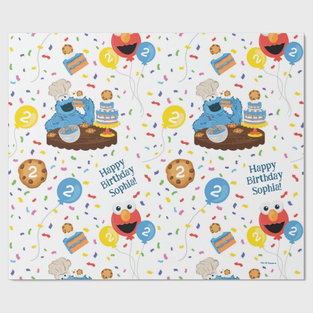 Sesame Street Cookie Monster Birthday Cake Mönster Presentpapper (Platt)