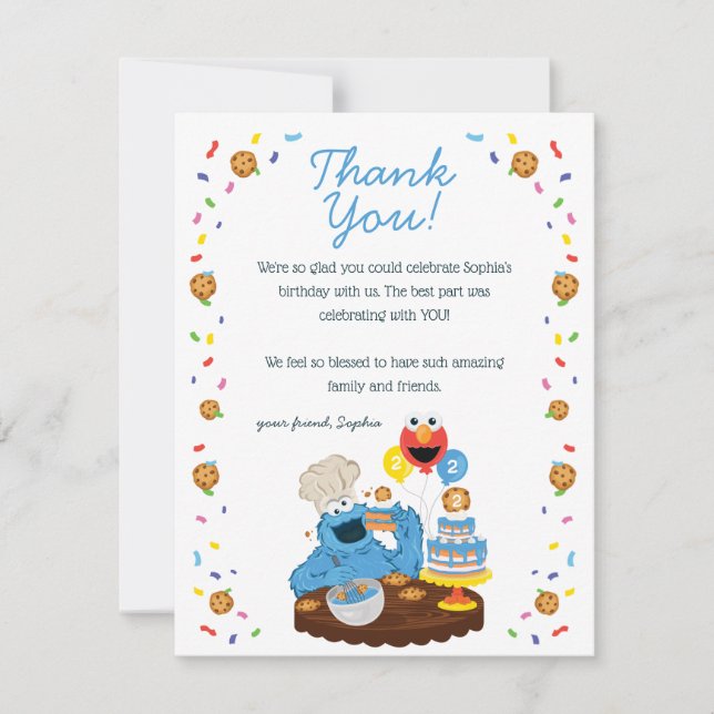 Sesame Street Cookie Monster Birthday Cake Tack Kort (Framsida)