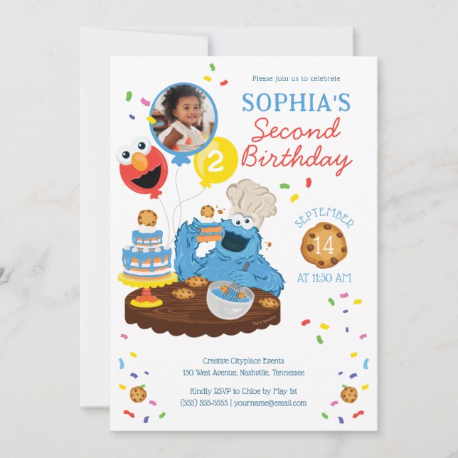 Sesame Street | Cookie Monster Cake Photo Birthday Inbjudningar (Framsida)