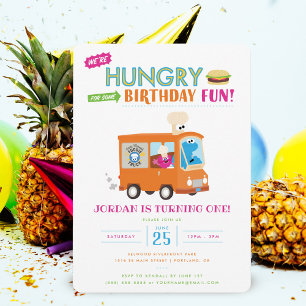 Sesame Street Cookie Monster Food Lastbil Birthd Inbjudningar