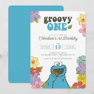 Sesame Street Cookie Monster Groovy en födelseda Inbjudningar