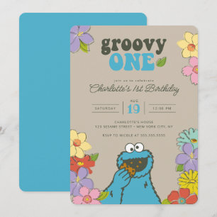 Sesame Street Cookie Monster Groovy en födelseda Inbjudningar