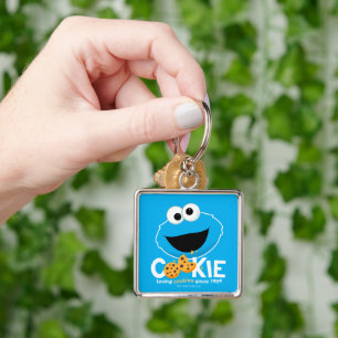 Sesame Street Cookie Monster Loving Cookies Fyrkantig Silverfärgad Nyckelring