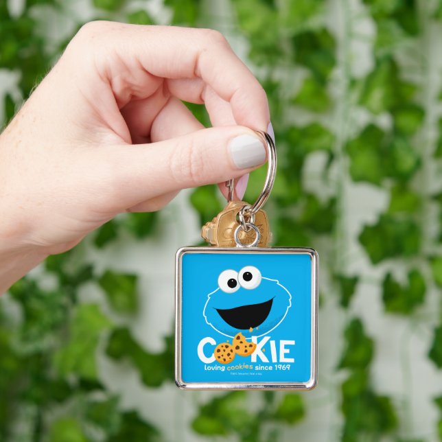 Sesame Street | Cookie Monster Loving Cookies Fyrkantig Silverfärgad Nyckelring (Hand)