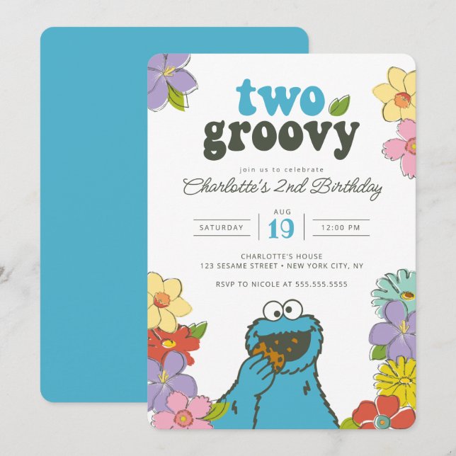 Sesame Street Cookie Monster | Två Groovy Birthday Inbjudningar (Fram/baksida)