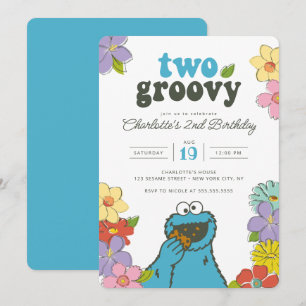 Sesame Street Cookie Monster   Två Groovy Birthday Inbjudningar