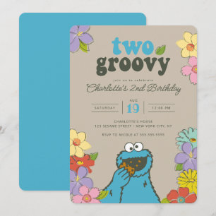Sesame Street Cookie Monster Två Groovy Birthday Inbjudningar