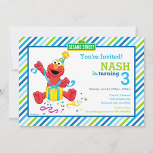 Sesame Street Elmo - Boys Birthday Stripe Invit Inbjudningar