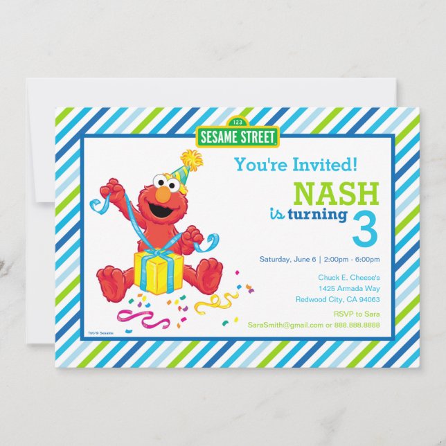 Sesame Street | Elmo - Boys Birthday Stripe Invit Inbjudningar (Framsida)
