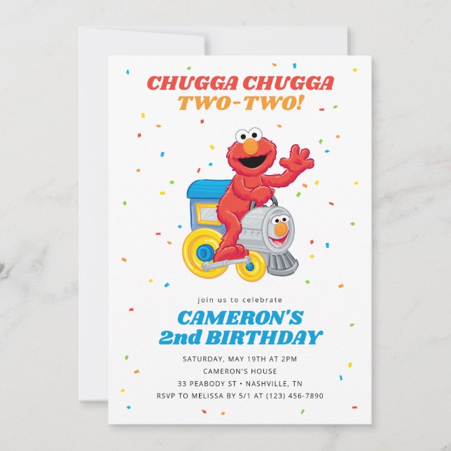 Sesame Street Elmo Chugga Chugga två födelsedagar Inbjudningar (Framsida)