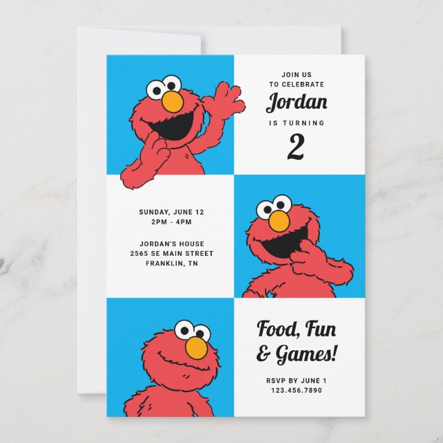 Sesame Street - Elmo | Colorblock Birthday Inbjudningar (Framsida)