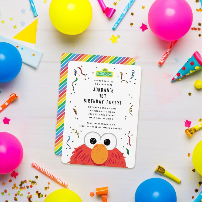 Sesame Street | Elmo Confetti Birthday Inbjudningar (Card on table)