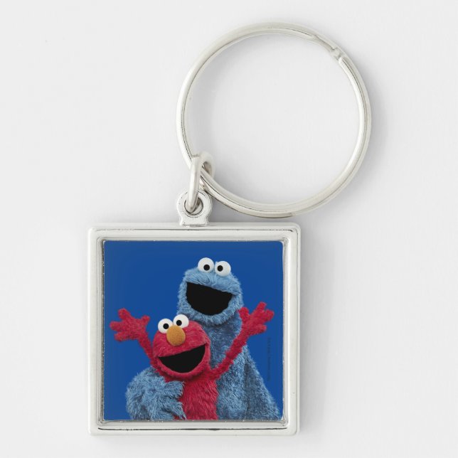 Sesame Street | Elmo & Cookie Monster Fyrkantig Silverfärgad Nyckelring (Framsidan)