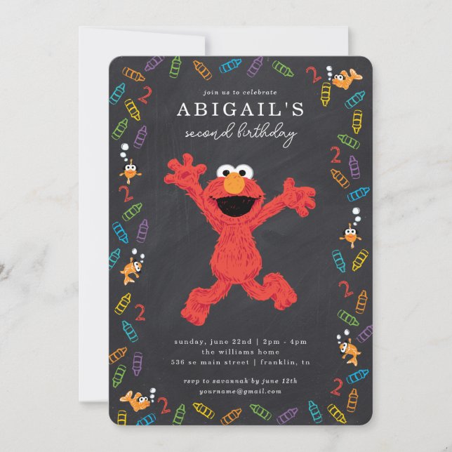 Sesame Street Elmo | Crayon Birthday Inbjudningar (Framsida)