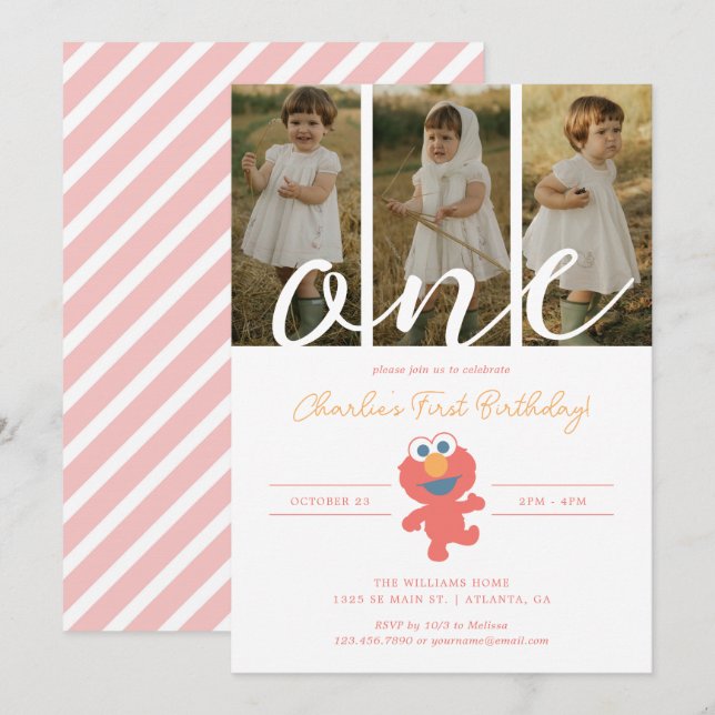 Sesame Street | Elmo First Birthday - Photo Inbjudningar (Fram/baksida)