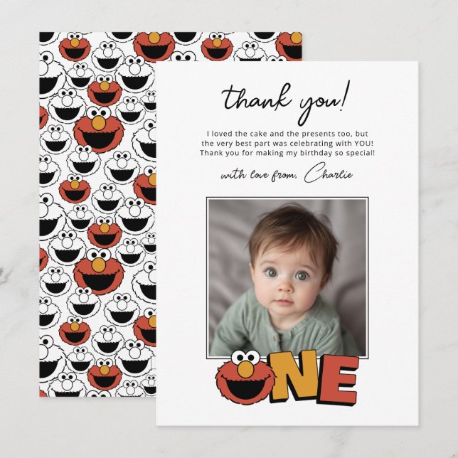Sesame Street | Elmo - First Birthday Thank You Ca Tack Kort (Fram/baksida)