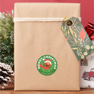 Sesame Street Elmo God Jul Present Kort Runt Klistermärke