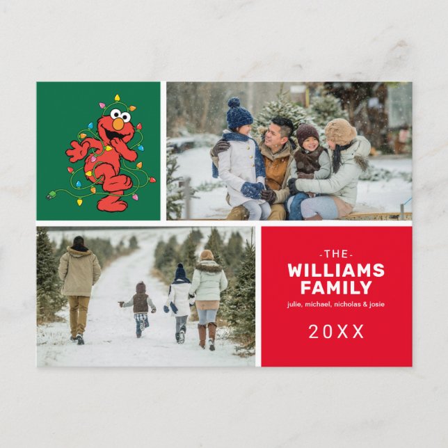 Sesame Street Elmo-julfamiljens foto Helg Vykort (Framsida)