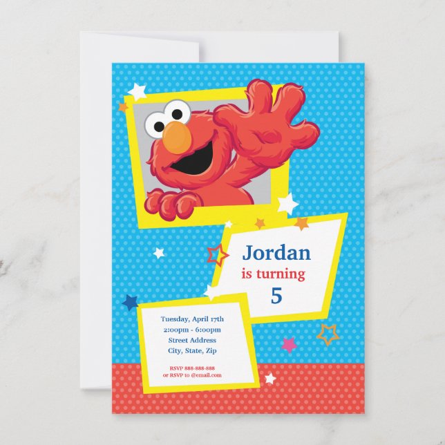 Sesame Street | Elmo - Polka Dot & Stars Birthday Inbjudningar (Framsida)