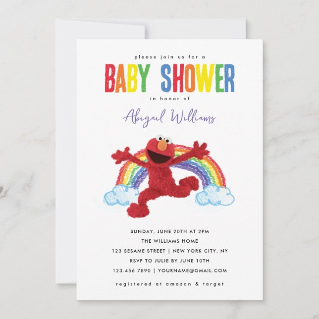 Sesame Street - Elmo Rainbow Baby Shower Inbjudningar (Framsida)