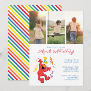 Sesame Street Elmo - Rainbow Birthday Photo Inbjudningar
