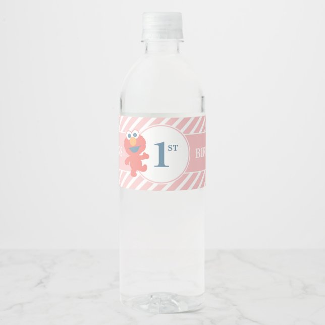 Sesame Street | Elmo - Rosa Birthday Flaska-etiket Vattenflaskor Etikett (Framsida)