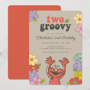 Sesame Street Elmo Två Groovy Blommig Födelsedag Inbjudningar