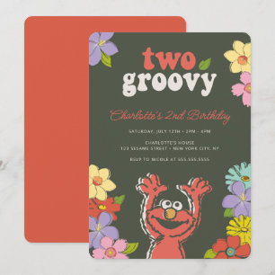 Sesame Street Elmo Två Groovy Blommigt Birthday Inbjudningar