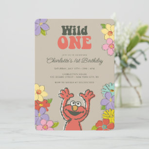 Sesame Street Elmo Vild En Blommigt födelsedag Inbjudningar