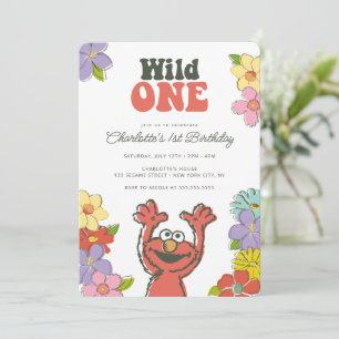 Sesame Street Elmo Vild En Blommigt födelsedag Inbjudningar