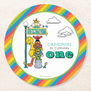 Sesame Street-figurer & gatuskylt rund papper Underlägg Papper Rund