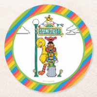 Sesame Street-figurer & gatuskylt rund papper