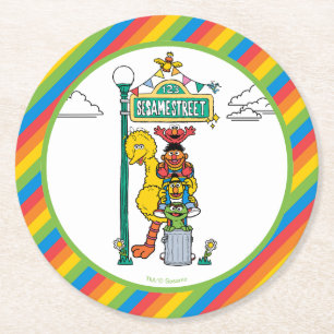 Sesame Street-figurer & gatuskylt rund papper Underlägg Papper Rund