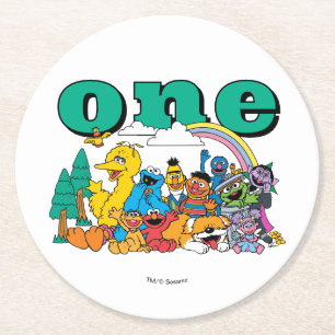 Sesame Street-figurer & gatuskylt rund papper Underlägg Papper Rund