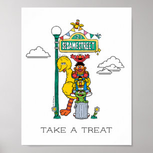 Sesame Street-figurer och gatuskylt Poster