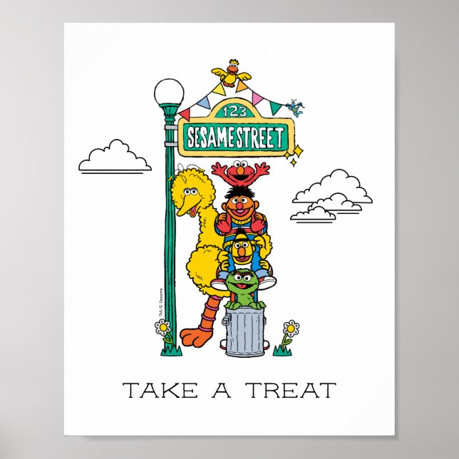 Sesame Street-figurer och gatuskylt Poster (Framsidan)